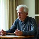 David R., a thoughtful man in his early 60s, solving a complex puzzle at a desk