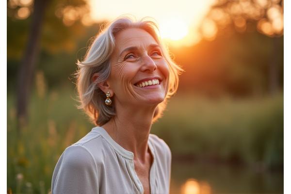Thoughtful woman enjoying a quiet moment outdoors, representing hormonal balance