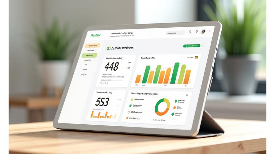 Mock-up of a personalized wellness dashboard showing progress charts and metrics