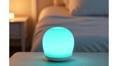 Modern sleep aid device emitting a soft, calming light.