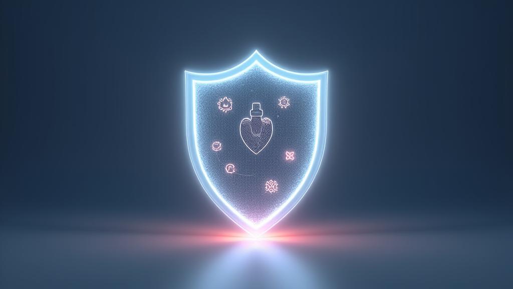 A transparent, protective digital shield with health icons, symbolizing data security and legal protection