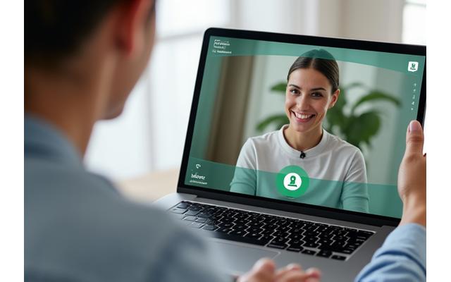 A screenshot of a clean, user-friendly video call interface demonstrating a virtual wellness session, with privacy settings visible.